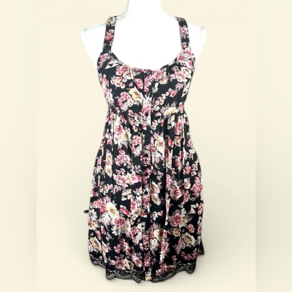 Xhilaration Black Pink Floral Button-Up Sundress Size M - Picture 2 of 4